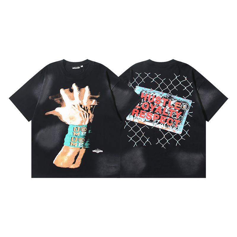 25ss 夏新作 Hellstar アメリカンファッション ハイストリート ウォッシュ加工 ダメージ加工 プリント ゆったり 半袖 Tシャツ 男女兼用|undefined