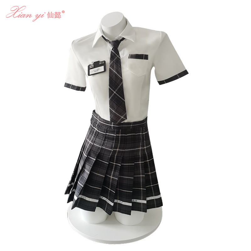Xianyi Summer Japanese Short-sleeved Shirt Skirt Women's Casual plus size Cute College Style Pleated Skirt 523