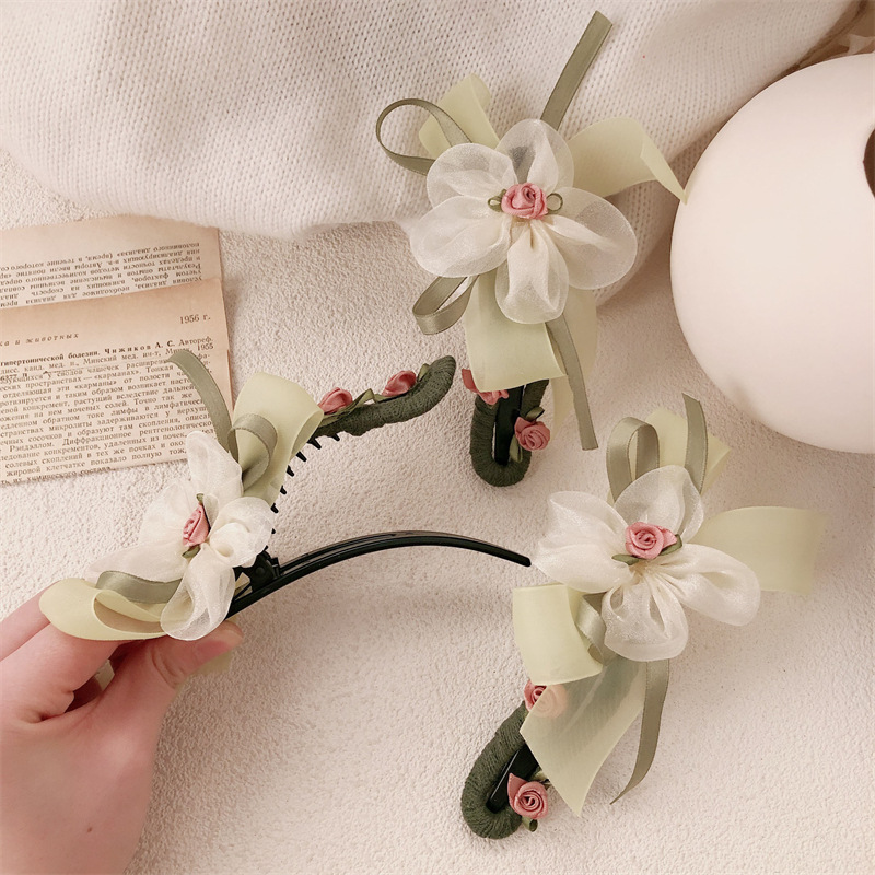 Super inmortal mallas flores clip para el cabello de la cabeza de la mujer dulce Meisen clip de boca de pato 2025 nuevo clip de tiburón una palabra clip para el cabello