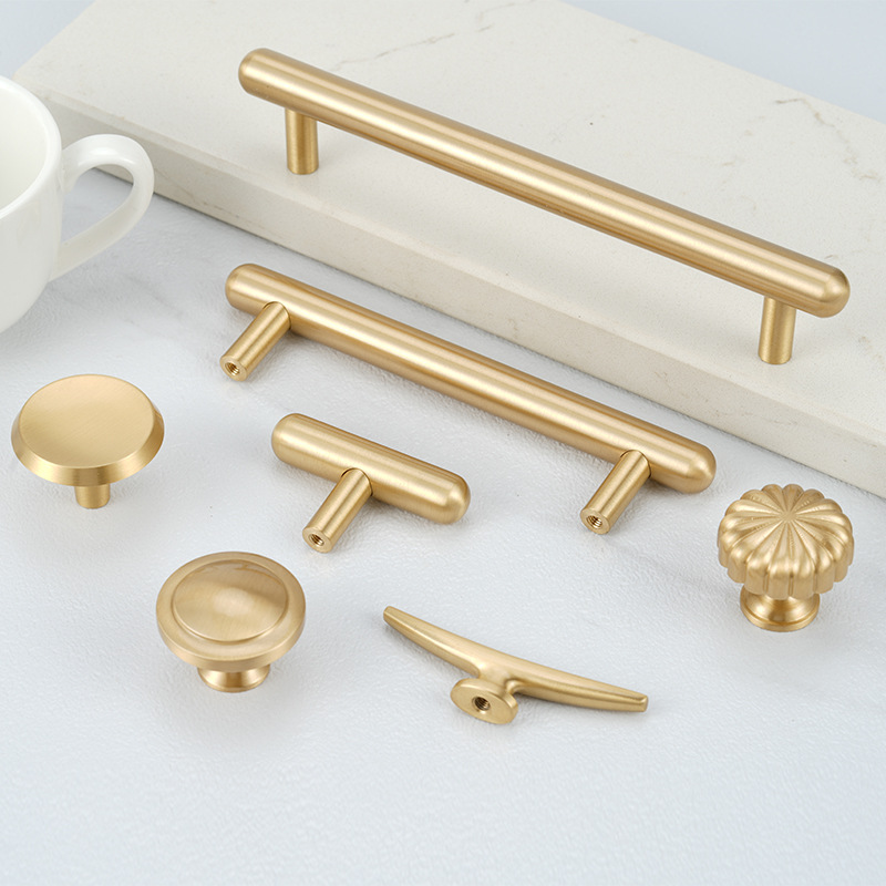 American solid brass single long hole invisible pumpkin 90-degree furniture hardware clothes and shoe drawer cabinet door handle