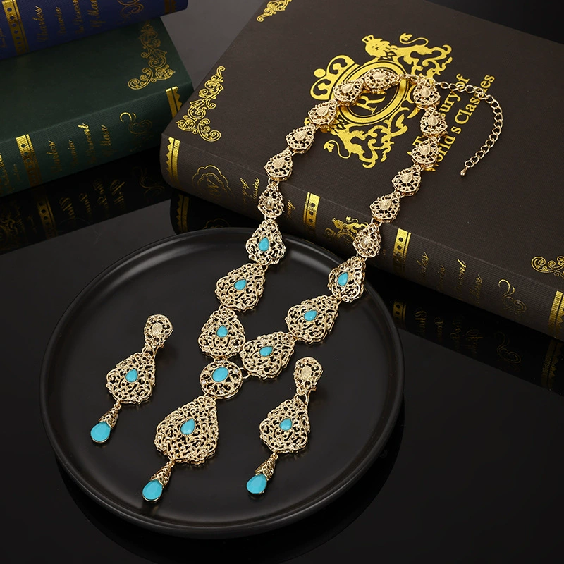 Golden necklace and earrings, Arabic set, metal jewelry