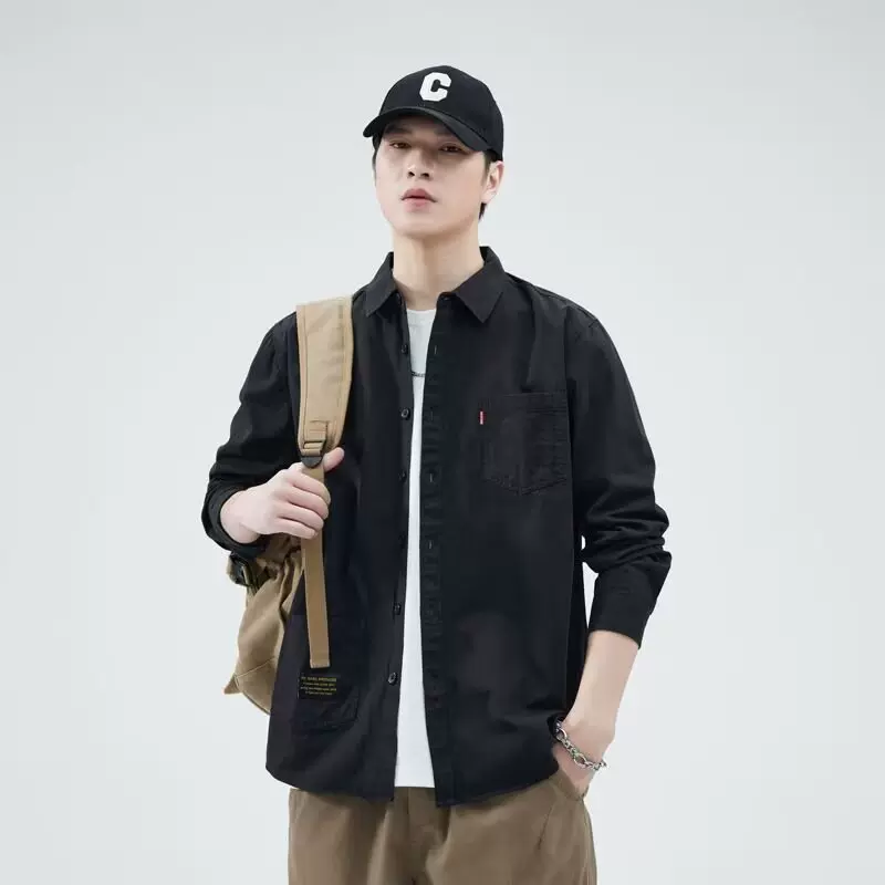 男士长袖衬衫宽松衬衣外套工装开衫外衣休闲衬衫男2025春秋季夹克