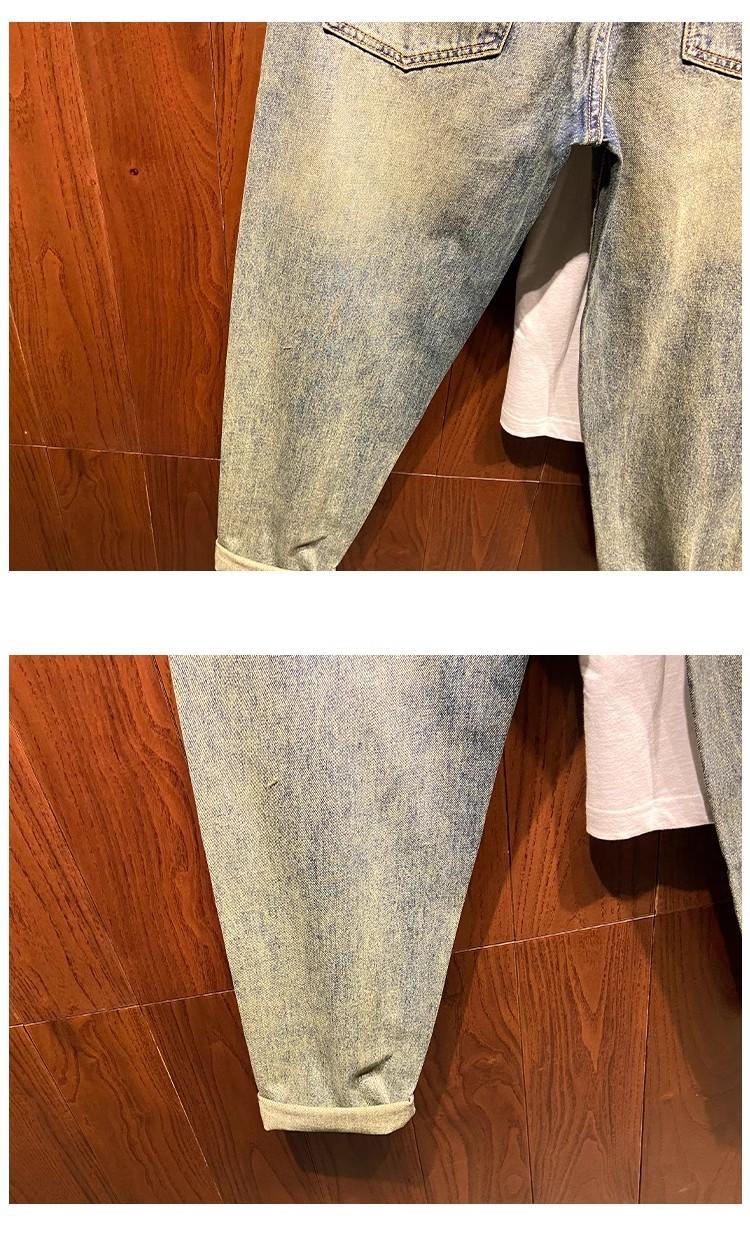 Men's Vintage Distressed Washed Ripped Jeans Loose Fit Slim Straight Leg Trendy American Style Trousers For Spring Autumn_mkmklike.com