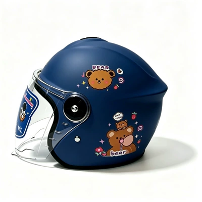 certified children's helmet for boys': Motosiklet kaskı (dəbilqə) - 803-navy-blue-little-bear