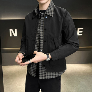 @ Shopkeeper-Amoy Department Explosions Men's High-end Plaid Stitching Fake Two-Piece Work Jacket Jacket