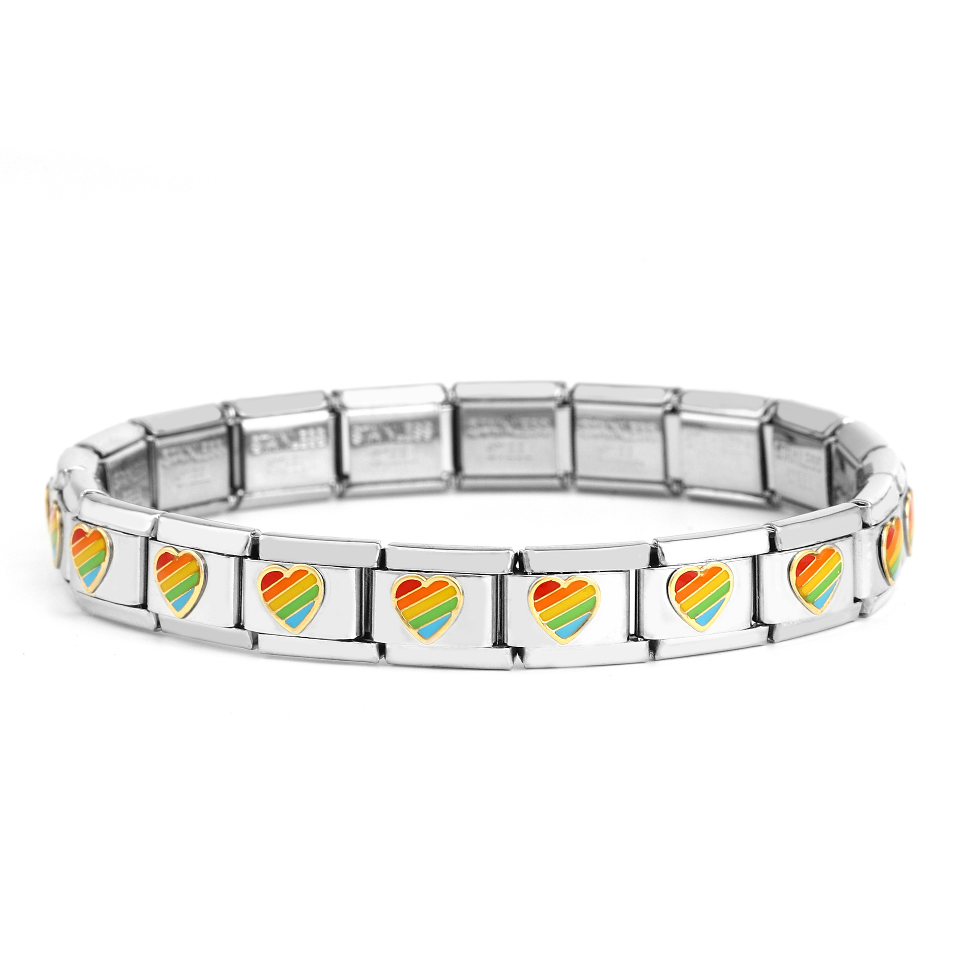 Popular Nordic Italian 9mm Universal Stainless Steel Color Module Bracelet Rainbow Rooster Pearl Crown Diy Bracelet display picture 16