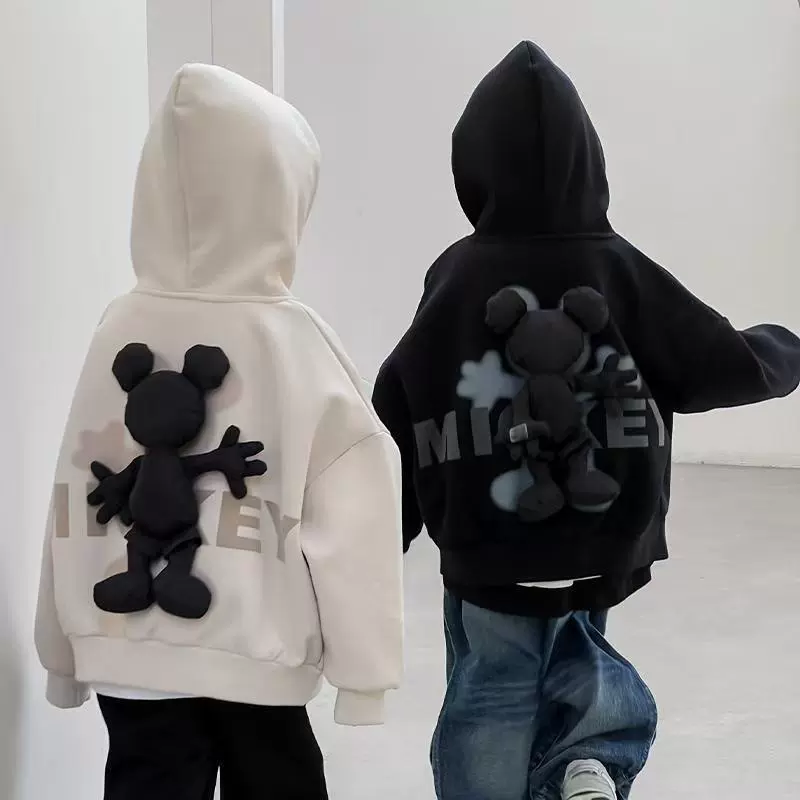 Детская одежда Детская куртка с капюшоном Весна и осень трехмерная кукольная толстовка 2024 новый повседневный топ для мальчиков