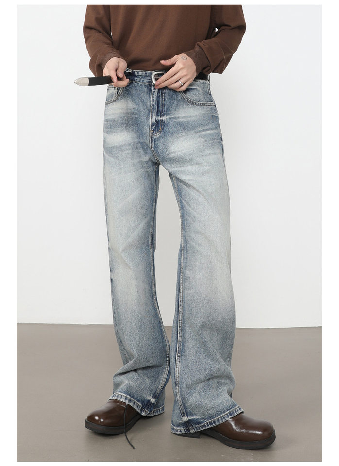 Quần jean nam ống loe nhẹ dáng rộng thoải mái, vải denim xử lý bạc màu — màu xanh, màu xanh nhạt, màu xám đen chi tiết 19
