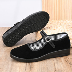 聚氨酯底老北京布鞋加厚平底款工作鞋酒店超市一字扣上班鞋媽媽鞋