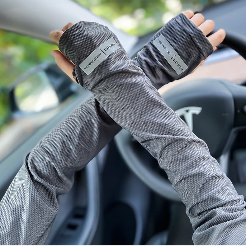 UPF50 + hielo protector solar seda de hielo protector solar mangas para hombres y mujeres transpirables conducir al aire libre