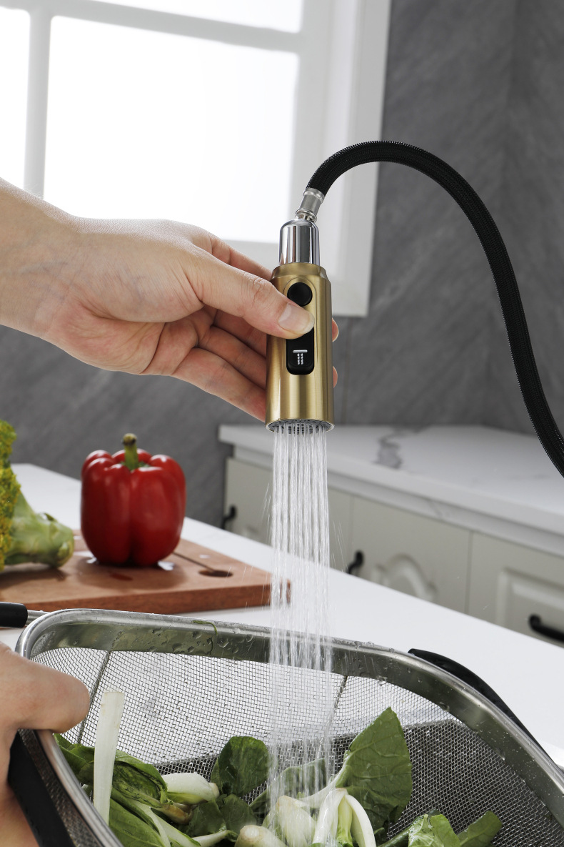 Konishi hydroelectric power digital display kitchen faucet pull-out sink faucet with brushed gold color undefined