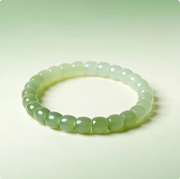 Natural Hetian Jade Ice Clear Water Gradient Bracelet, Straight-Cut Jadeite Bracelet for Women, Green-White Jade Loose Beads Single Strand, New Chinese Style
