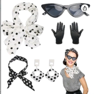 1950s Party Cosplay suit Polar Dot Earrings Necklace Glasses Hair Band suit cosplay Costume