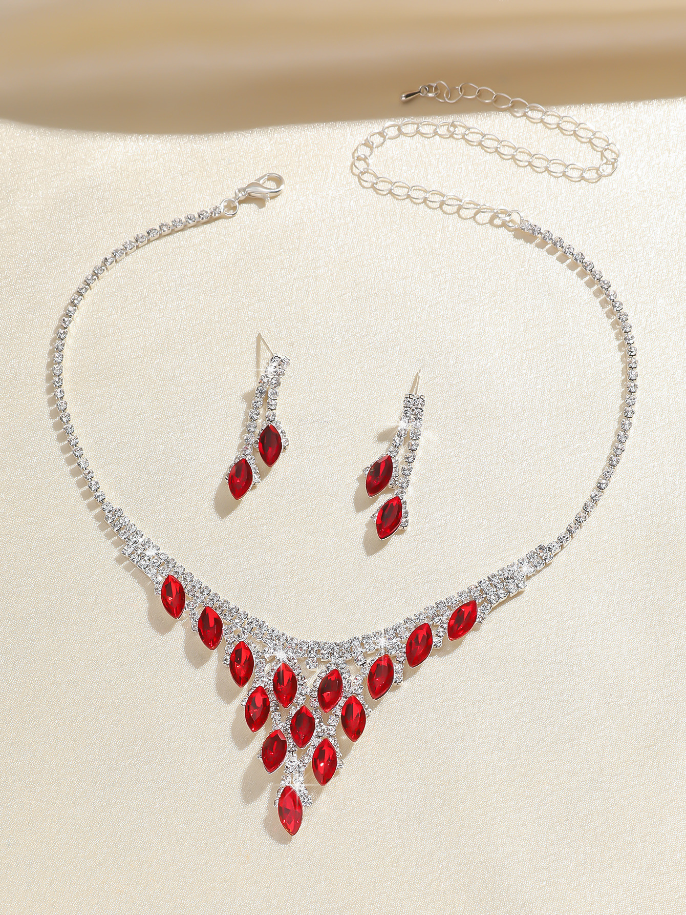 Fashionable temperament exquisite high end light luxury blue crystal rhinestone necklace earrings set women's dress accessories bridal jewelry_voghion.com