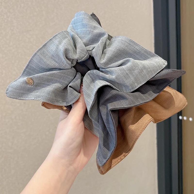 Alta sensación redonda tela de rayas cuadradas anillo de cabello de intestino grande temperamento de otoño y invierno cuerda elegante cuerda de cabello de cola de caballo baja