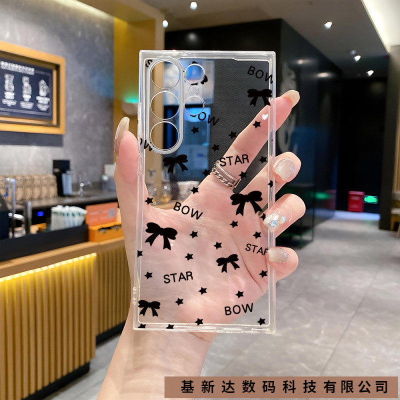 跨境爆款ins风三星S24plus透明手机壳GalaxyS22保护套波点蝴蝶结