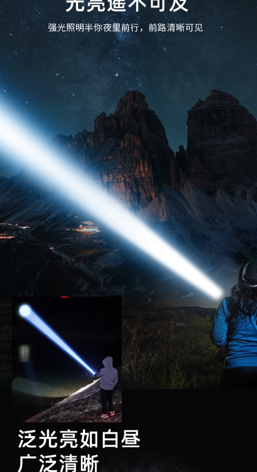 Cross-Border Led Flashlight with Strong Light, Outdoor Rechargeable, Ultra-Bright, USB Retractable Focus Adjustment, Emergency Household Hook Camping Light