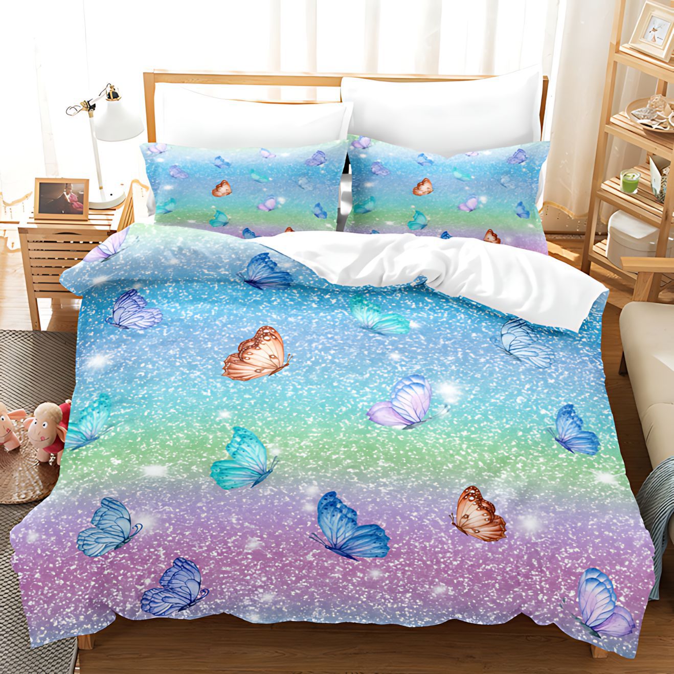 TEMU / JIT visita a casa transfronteriza mariposa flor de patrón de impresión digital de alta definición kit de edredón para dibujar