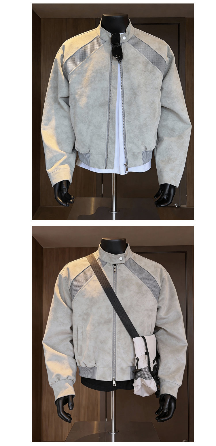 Men's Neutral Deconstructed Flight Leather Jacket For Spring_voghion.com