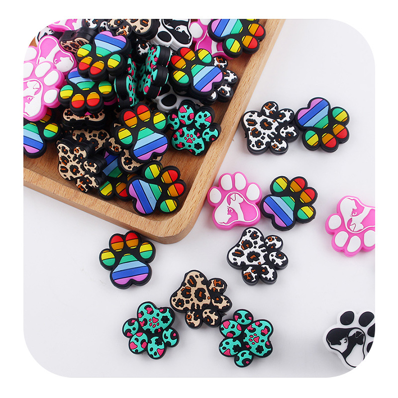 Productos para bebés dibujos animados animales de leopardo garra de perro perlas de silicona bebés DIY tetina cadena de dientes molares accesorios de pulsera de goma