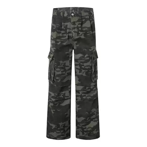 Longitudinal Clothing Club American Camouflage Workwear Jeans Men's High Street Fashion Brand Loose Straight Casual Multi-Pocket Trousers