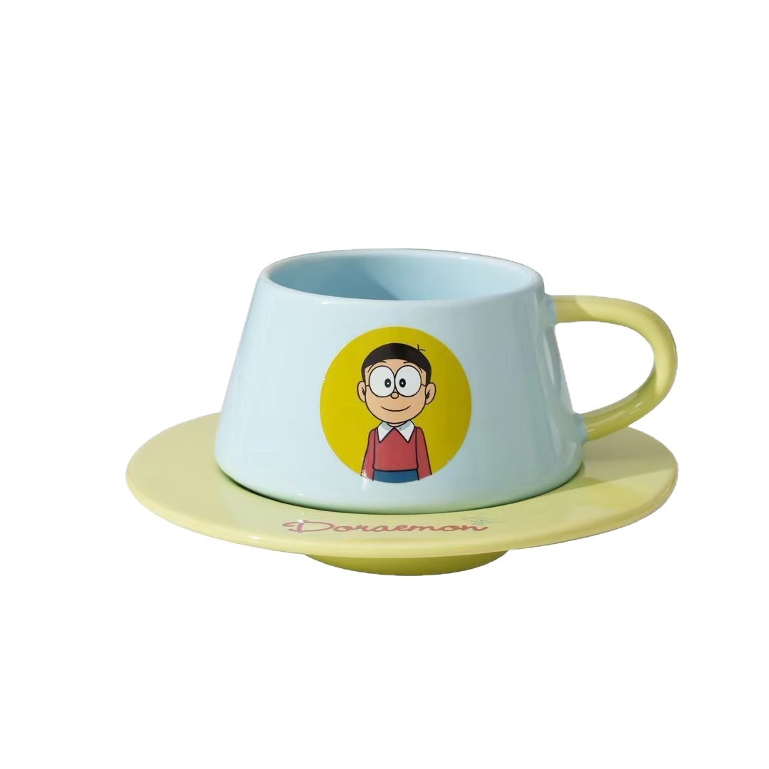 Creación de dibujos animados Doraemon tazas de cerámica combinación de tazas de alto color esmalte de color taza de café regalo de té de la tarde