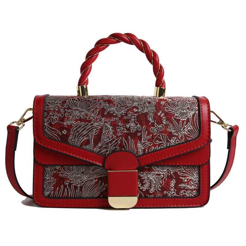 Bolso Baco de textura transfronteriza 2025 verano nuevo estilo bolso de hombro de estilo étnico bolso de mensajero de color de contraste retro mujer