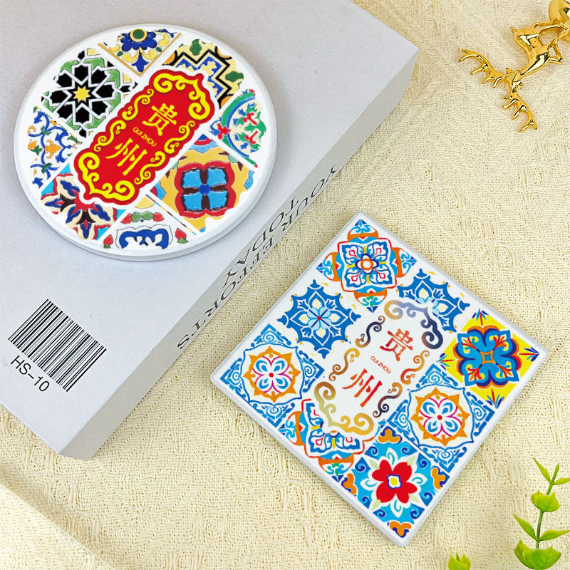 Guizhou Wenchuang 세라믹 코스터 벽돌 꽃 미끄럼 방지 코르크 코스터 흡수성 단열 코스터 다이아몬드 머드 티 코스터 재고