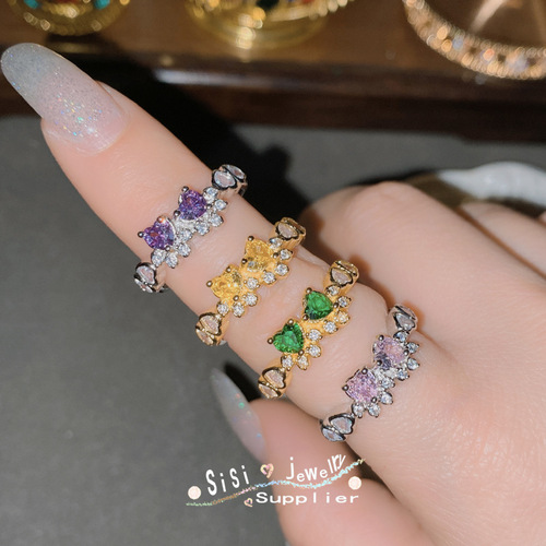 SIsi original pink cat claw heart-shaped ring, 18k plated, micro-set brilliant 3A zirconium diamond little princess gift ring