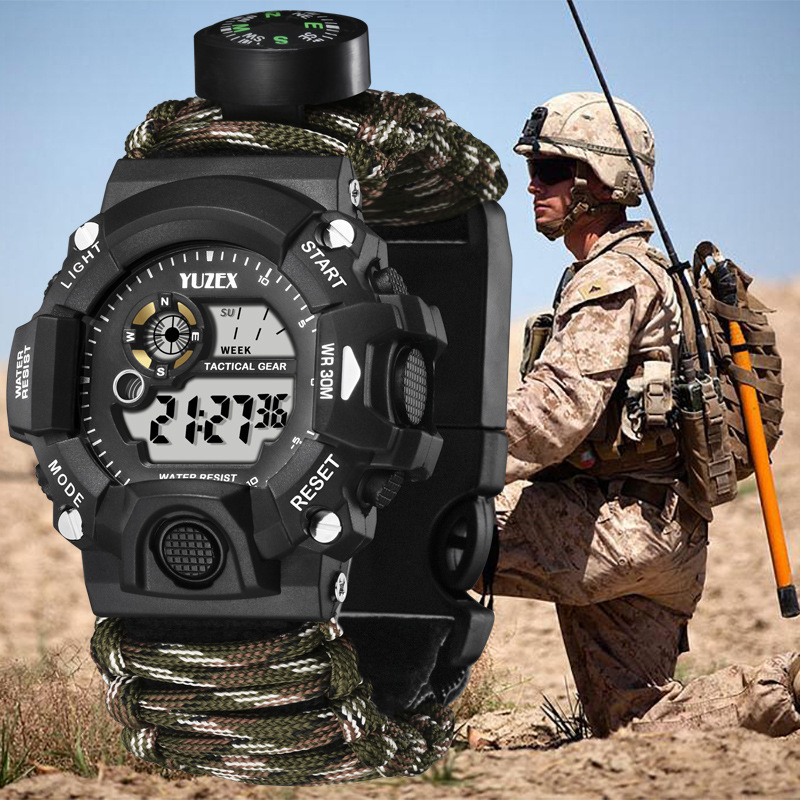 Multifunctional Umbrella Rope Waterproof Watch Outdoor Survival Bracelet Sports Strap Flint Survival Whistle Compass Multifunctional Umbrella Rope Waterproof Watch Outdoor Survival Bracelet Sports Strap Flint Survival Whistle Compass