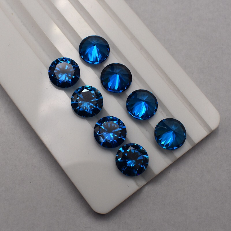 Loose Beads Swiss Blue Round Deep Sea Sapphire Swiss Blue Zircon Loose Stone Jewelry Inlay Stone