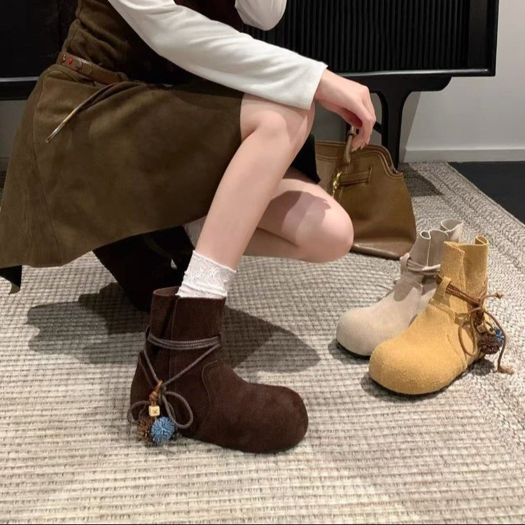 内增高复古真皮马丁靴短靴女靴子2025新款秋冬季棕色美拉德勃肯靴|undefined