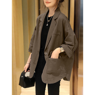 Khaki Suit Spring & Fall Jacket Women's New Small Loose Large Size Casual Suit 2025 New European Station