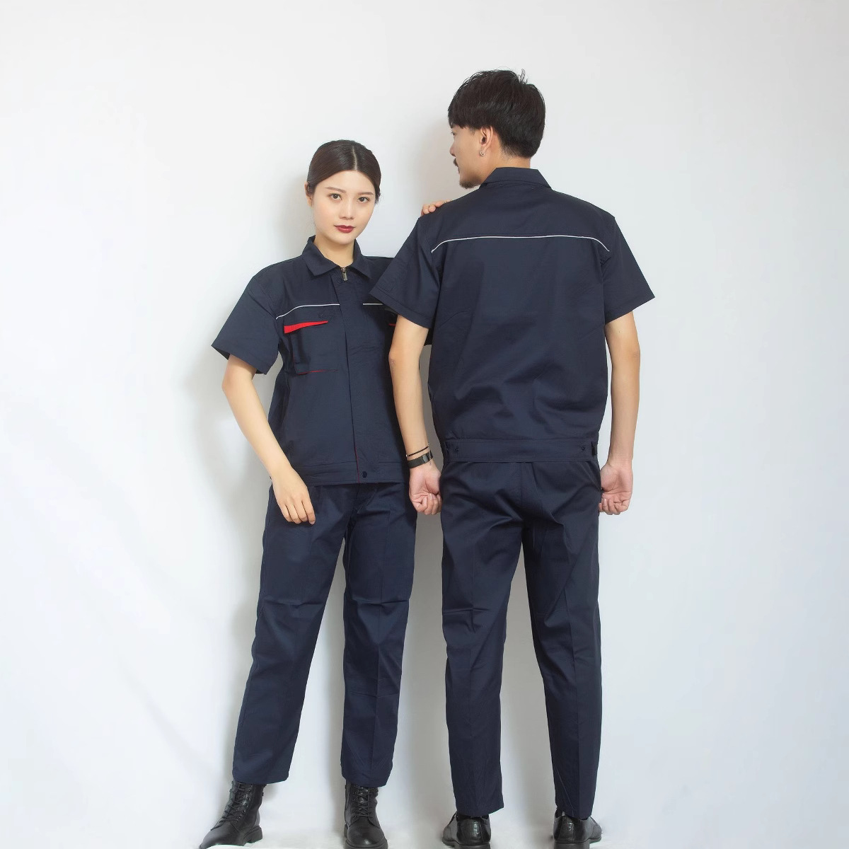 Work Clothes, Polyester-Cotton Short-Sleeved, Breathable, Sweat-Absorbent, Factory Workshop Uniforms, Auto Repair Labor Protection Clothing, Work Clothes, Moisture-Wicking and Sweat-Wicking Professional Clothing