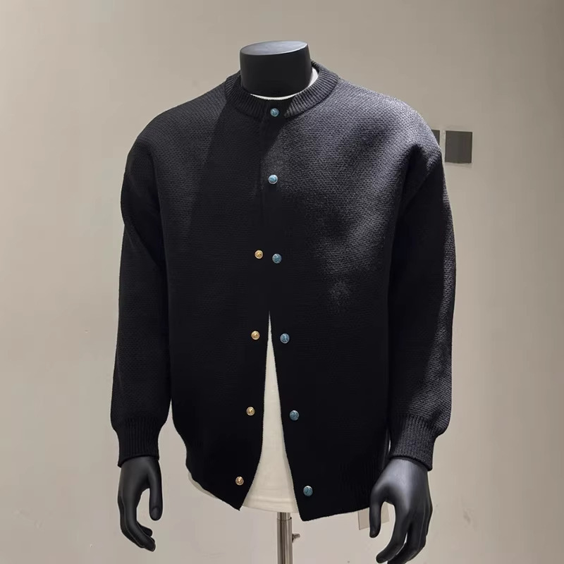 Black Simple Turquoise Button Cardigan Knitwear Jacket Men's Autum Ins Style Korean Style Right Shoulder Knitwear