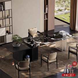 2025新款轻奢现代宝格俪黑奢石茶桌茶桌椅组合别墅客厅设计师茶台