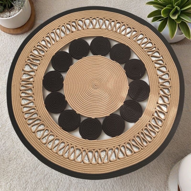 Estera de alfombra tejida a mano de hierba de agua natural, mesa de centro de sala de estar redonda en forma de tienda, alfombra de dormitorio, decoración de fotografía