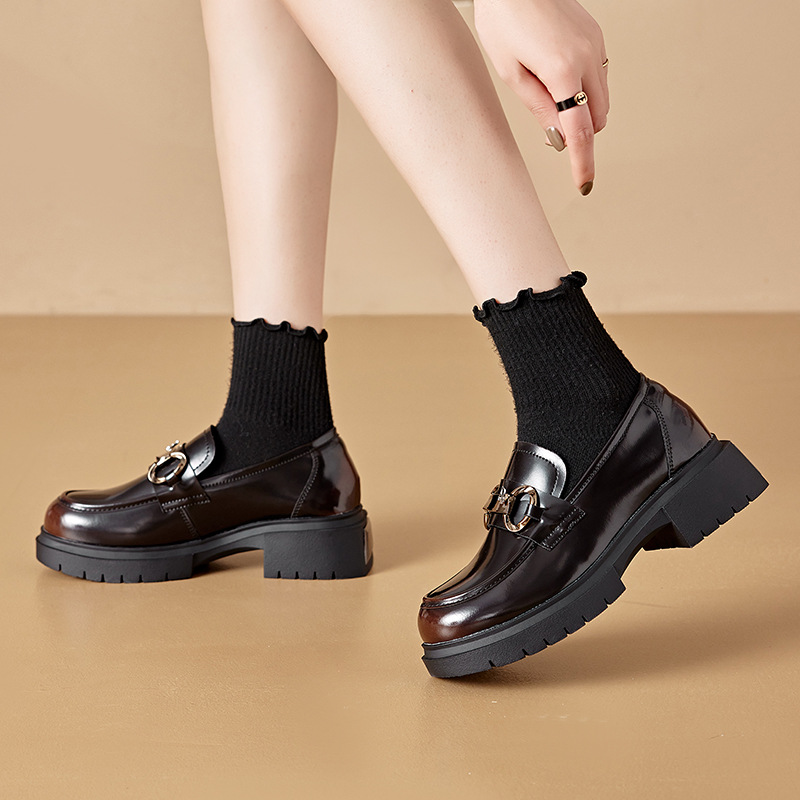 Dikke zool Dikke hak Britse stijl Kleine leren schoenen voor 2024 Nieuw lente- en herfstseizoen, eenbenige damesschoenen_voghion.com