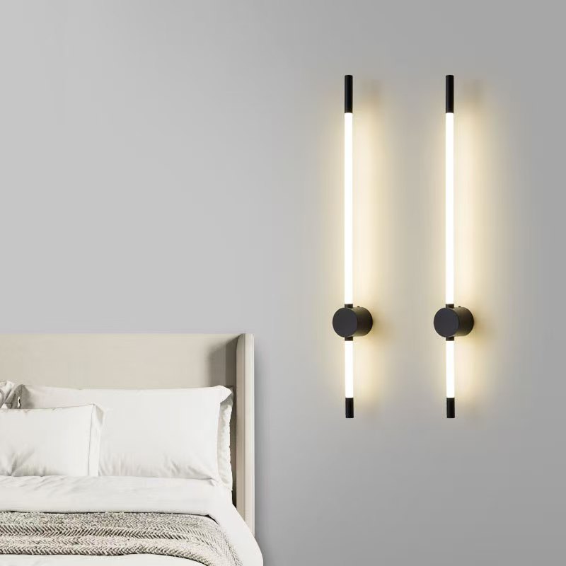 lámpara de pared larga minimalista lujosa luz de línea LED dormitorio cabezal de cama hotel sala de estar decoración de rejilla de línea lámpara de pared