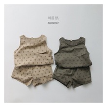 日系麻棉~夏季韩版儿童圆点苎麻背心男女童无袖背心复古百搭马甲