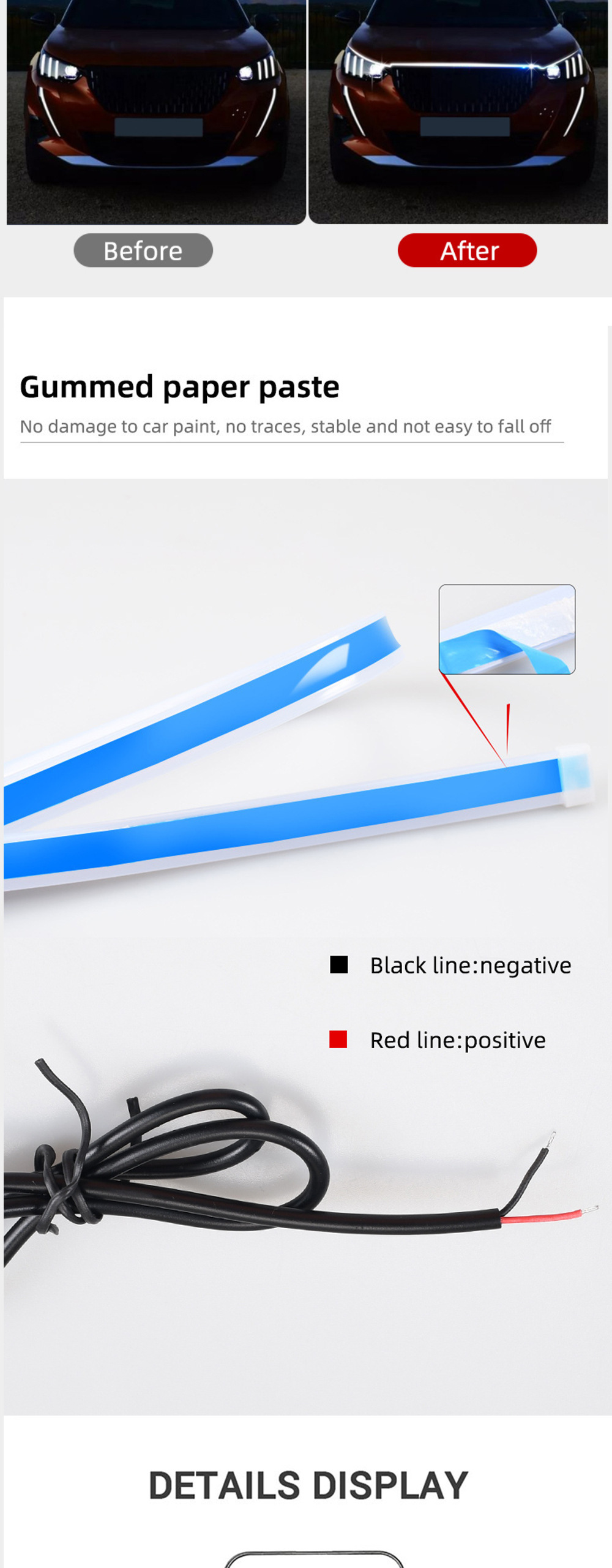 Hot-Selling Modified Daytime Running Light Hood Light Led Car Super Bright Light Guide Strip Colorful Hood Ambient Light