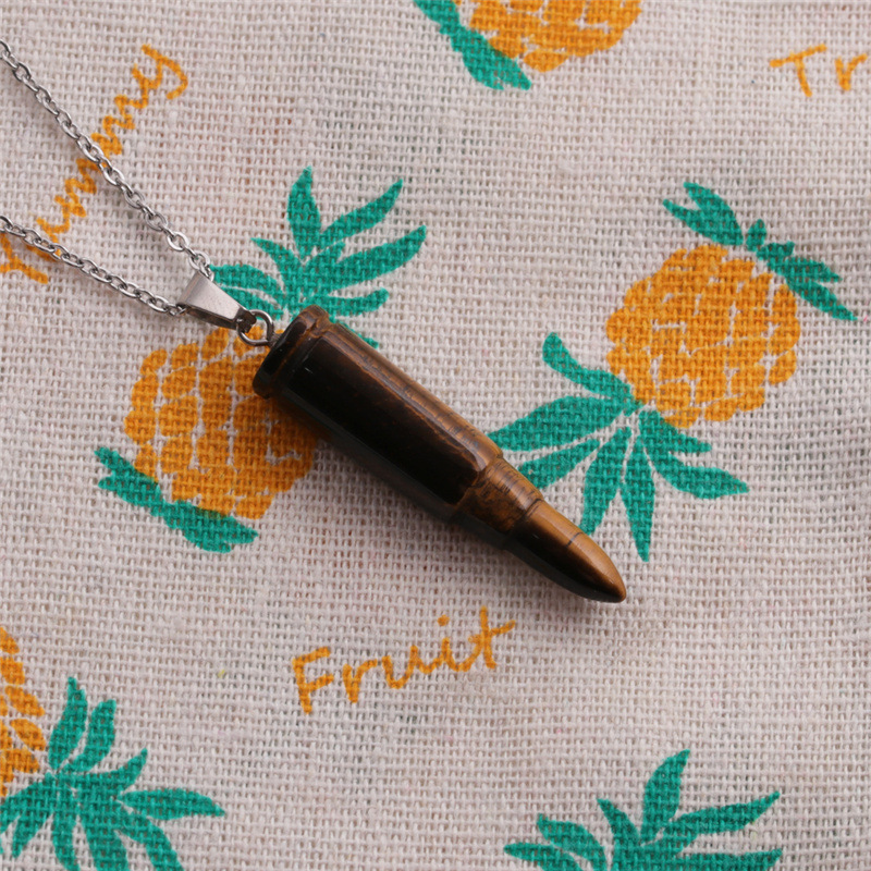Tiger Eye Stone Domineering Bullet Pendant Retro Punk Style Trend Hip Hop Machine Gun Shell Necklace