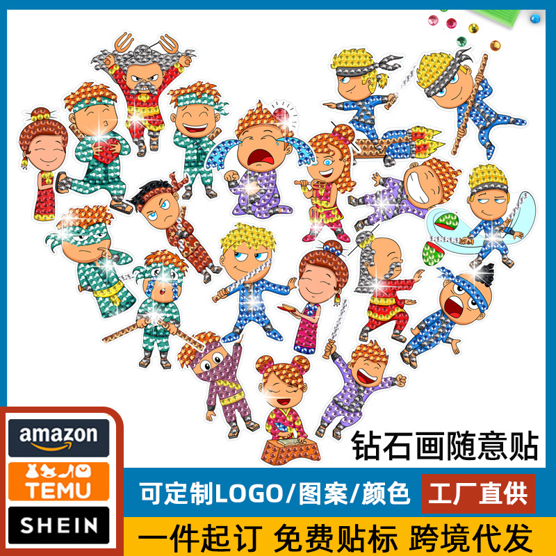 Venta caliente personaje ninja pintura de diamantes pegatinas al azar pintura de mampostería de bricolaje pegatinas de dibujos animados para niños hechas a mano cristal diamante brillante