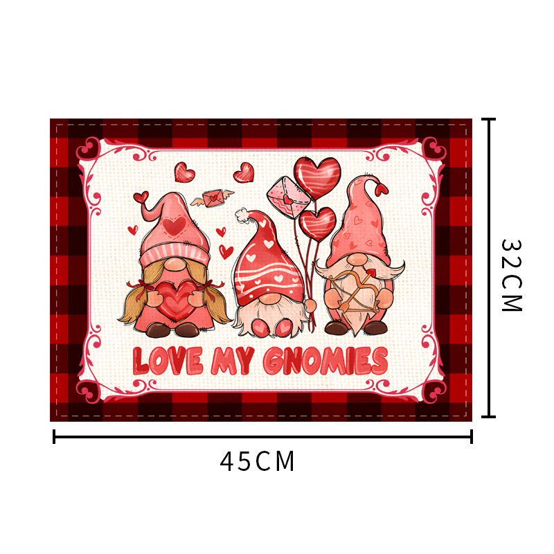 Christmas New Valentine's Day linen printed placemat festival love western restaurant heat insulation and anti fouling table mat_voghion.com