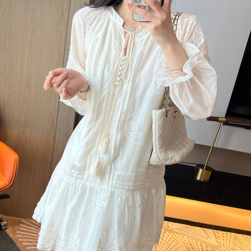 25款重工刺绣波西米亚秋季杏白色天丝连衣裙 082b002|undefined