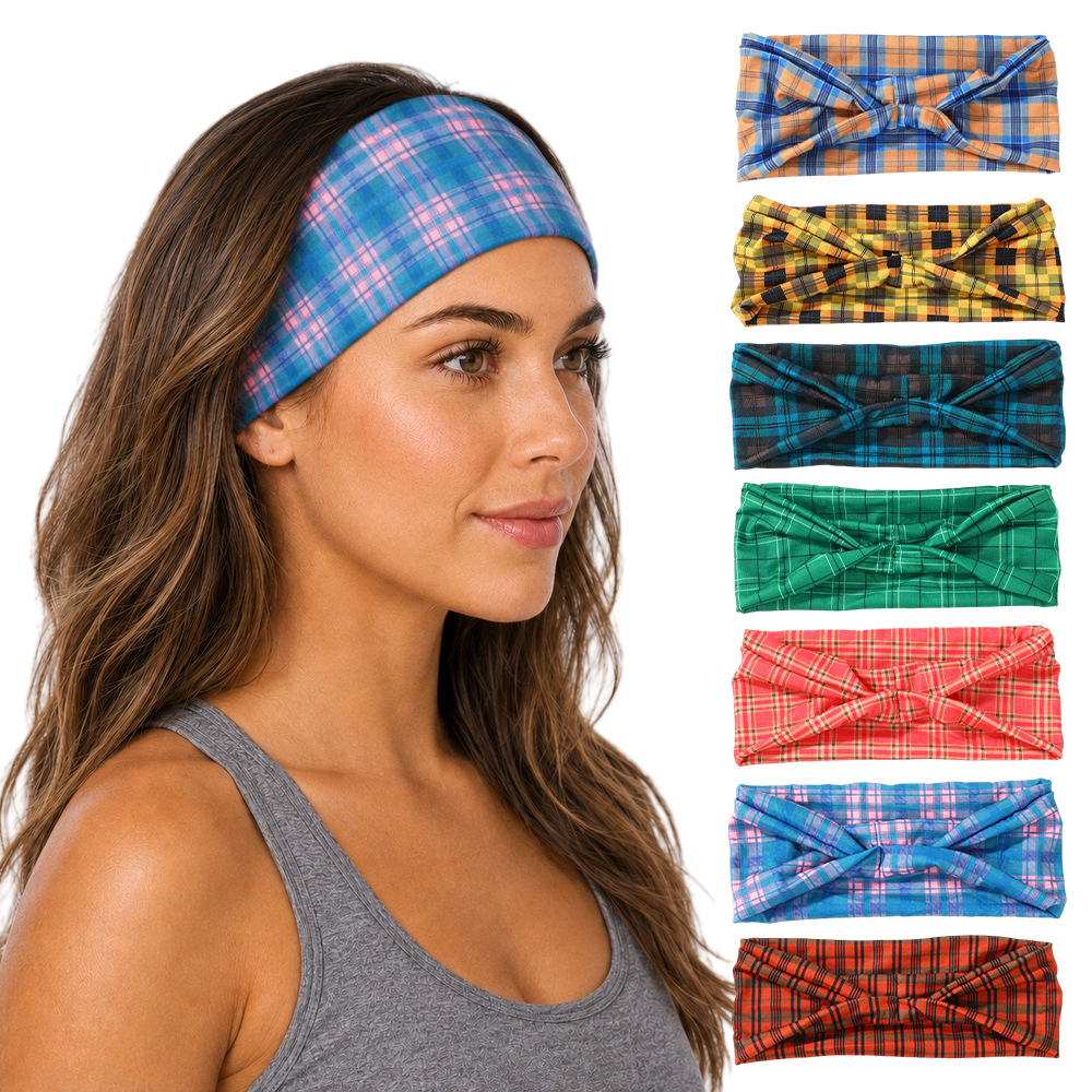 American-Style Plaid Twist Fabric Headband, High-Elasticity Face-Washing Yoga Hairband, Retro Street Style Women's Hair Accessory