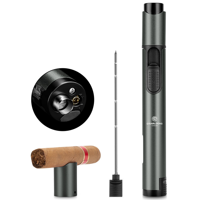Cigarloong Cigar Lighter with High Flame Power, Refillable Lighter with Built-In Cigar Needle and Holder
