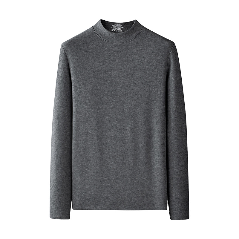 [Contiene seda] Ropa interior térmica de lana de seda de cuello medio alto para hombre de otoño e invierno transfronterizo más camisa de fondo grueso de terciopelo
