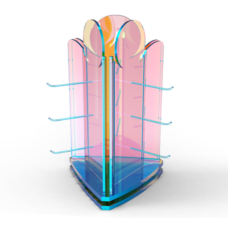 工厂批发亚克力桌面旋转三面观袋装礼品陈列架数据线手机壳展示架