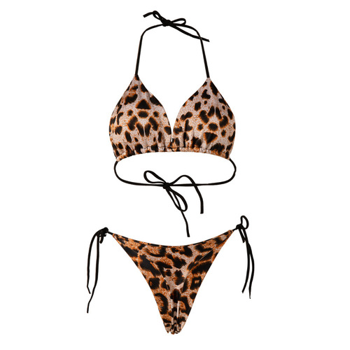 String Tie Bikini Solid Color Swimwear Strap Style Sexy European and American Separate Swimwear